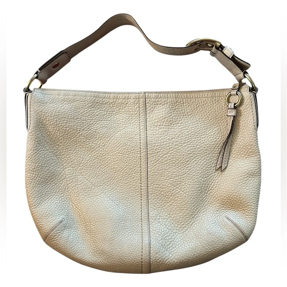 Coach | Women’s cream pebbled leather round bottom over the shoulder purse, OS